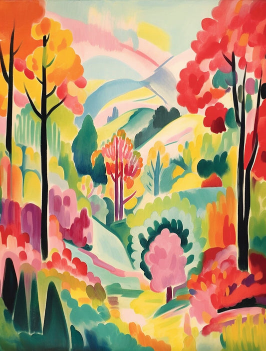 Vibrant Autumn Landscape: A Contemporary Echo of Marguerite Zorach's Landscapes | Brightly Colored Fall Painting | Original Custom Canvas