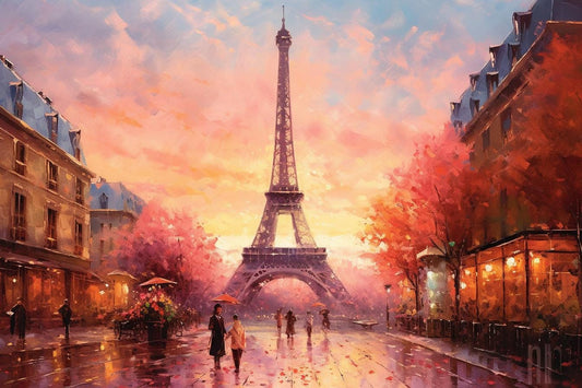 Capturing the Essence of Autumn: An Evening Sunset at the Eiffel Tower Inspired by Thomas Kinkade