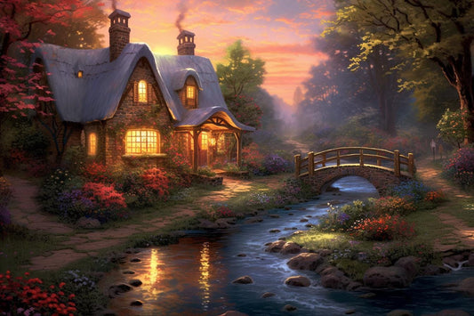 Whispers of Serenity: A Cozy Cabin in the Woods Inspired by Thomas Kinkade