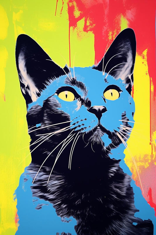 Vibrant Andy Warhol Inspired Black Cat Canvas Print | Modern Fun Pop Art | Unique Home Decor | Commissioned Artwork | Digital Download