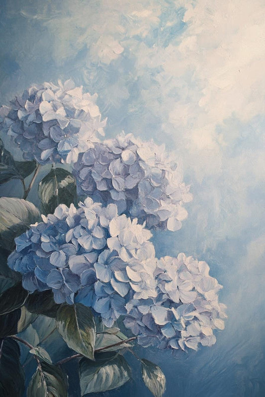 Blossoms | Claude Monet Inspired Impressionist Canvas Print of Blue Hydrangeas | Wall Art | Floral Artwork | Home Decor | Digital Download