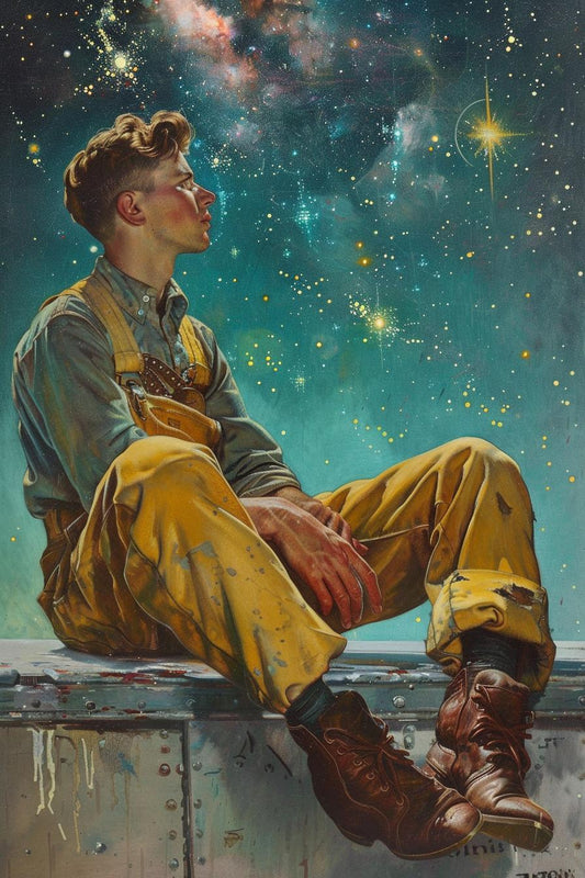 Vintage Norman Rockwell Inspired Custom Canvas Print | 1950s Space Dreamer Art | Cosmic Starlord Home Decor | Unique Wall Art