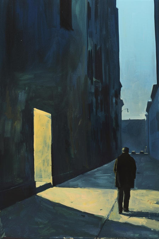 Captivating Edward Hopper Inspired Custom Canvas Print of Solitary Man in Alleyway at 3am | Unique Wall Art | Night Scene Decor