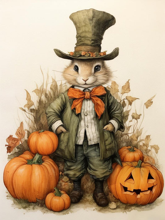 Charming Beatrix Potter Peter Rabbit Watercolor Art Print | Fall Halloween Decor | Custom Canvas & Digital Downloads | Pumpkin Theme