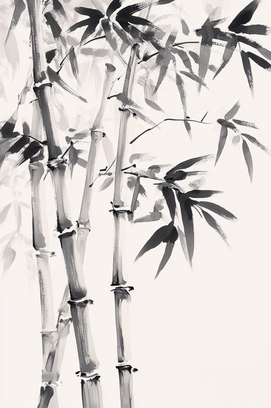 Stylish Modern Monochrome Bamboo Watercolor Art | Minimal Zen Wall Decor | Custom Canvas & Digital Print | Tranquil Home Decor