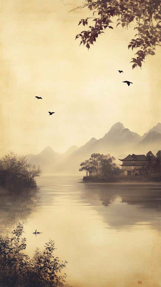 Tranquil Misty Landscape Canvas Print Inspired by Traditional East Asian Art for Serene Home Decor