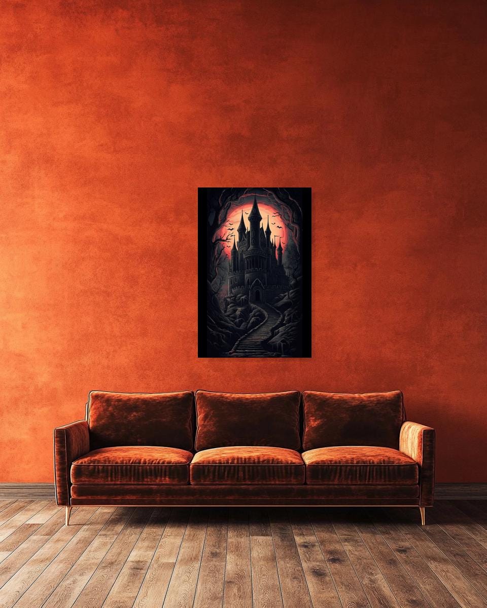 Gothic Castle Wall Art Canvas Print Dark Fantasy Decor Digital Download Inspired by Horror Art Styles