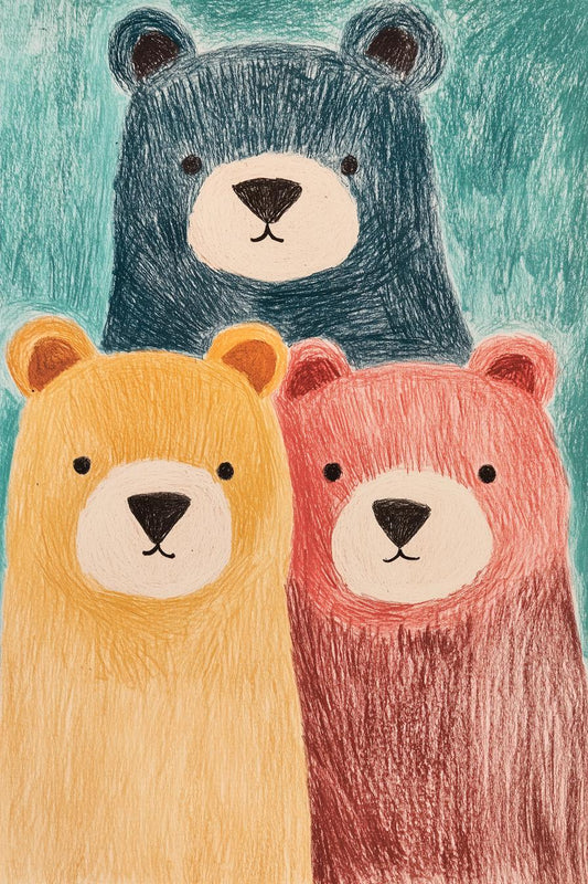 Whimsical Bear Family Canvas Print Colorful Wall Art Cute Home Decor Digital Download Inspired by Folk Art