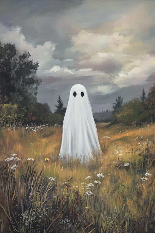 Whimsical Ghost in Ethereal Landscape Canvas Print Wall Art Digital Download for Home Decor