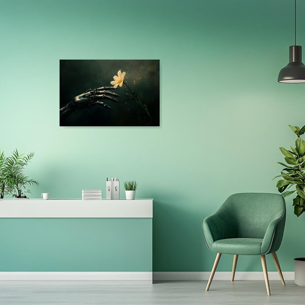 Custom Canvas Print Romantic Robot Hand with Flower Artwork Home Decor Wall Art Digital Download Inspired by Modernism