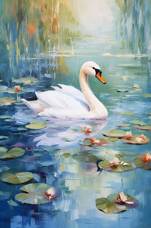 Simple Thing | Claude Monet Inspired Custom Canvas Print of Solitary Swan Among Water Lilies | Unique Wall Art | Home Decor