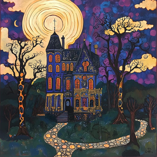 Custom Canvas Art Inspired by Van Gogh Features Mystical House and Moonlit Night Wall Decor for Home or Office