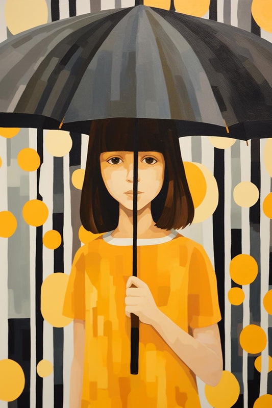 Shared Silence | Custom Canvas Print of Young Girl with Umbrella in Fall | Alex Katz Inspired Art | Unique Wall Decor