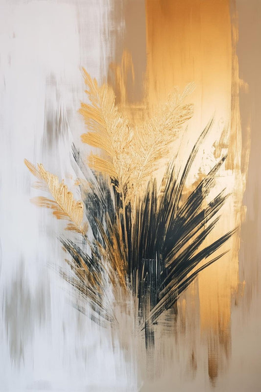 Gold and Black Abstract Botanical Canvas Print Inspired by Modern Art for Stylish Home Decor and Wall Art