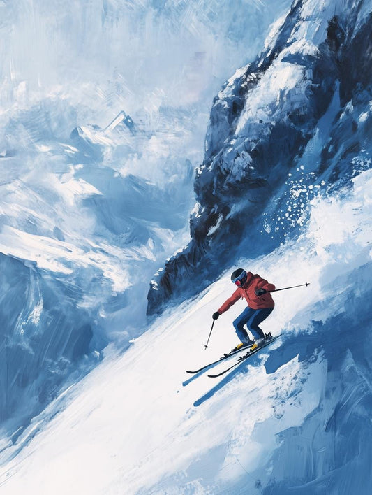 Dynamic Snowy Mountain Skiing Artwork Inspired by Landscape Masters Canvas Print Digital Download Wall Art for Home Decor