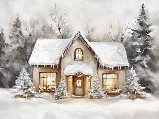 Charming Winter Wonderland Canvas Print Cozy Snowy House Scene Inspired by Thomas Kinkade Wall Art Home Decor
