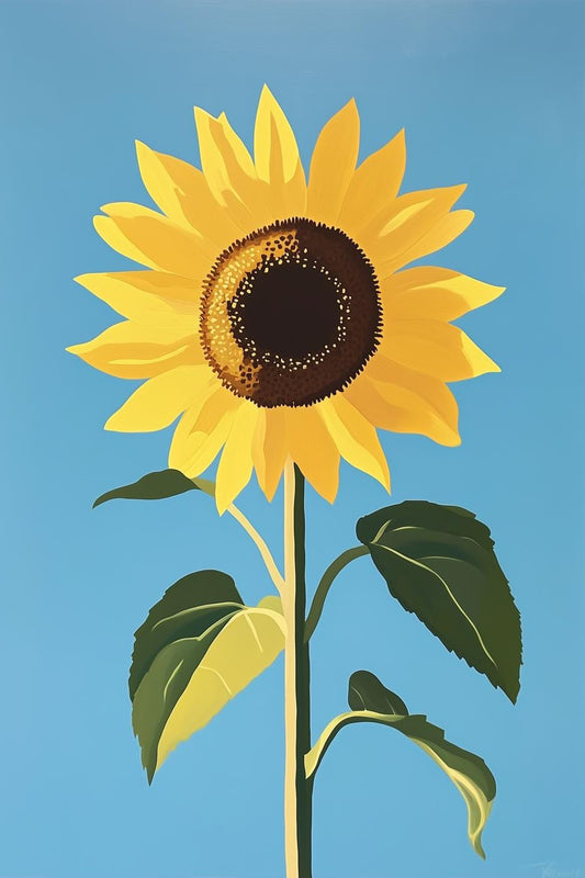 Stunning Sunflower Canvas Print in Bright Yellow against Blue Sky Wall Art for Home Decor Inspired by Van Gogh