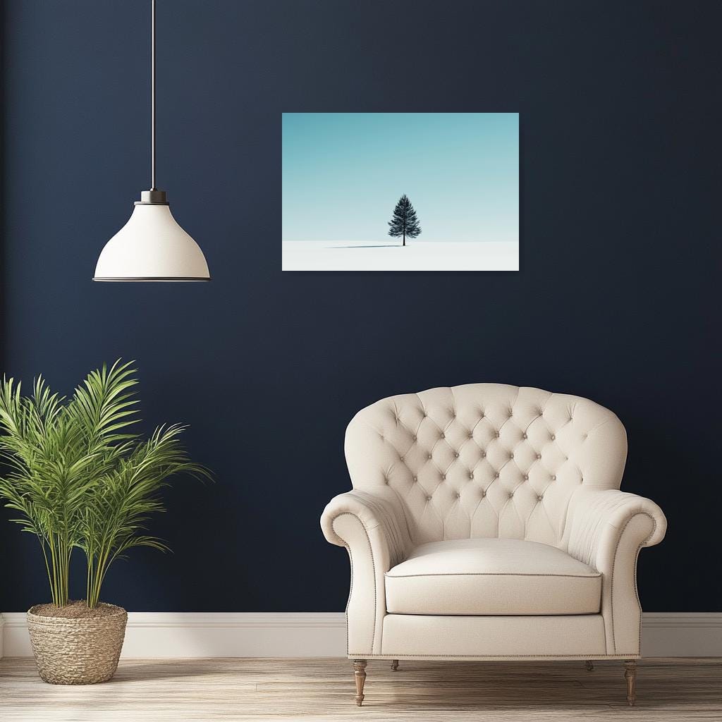 Minimalist Winter Tree Canvas Print in the Style of Caspar David Friedrich - Serene Wall Art for Home Decor