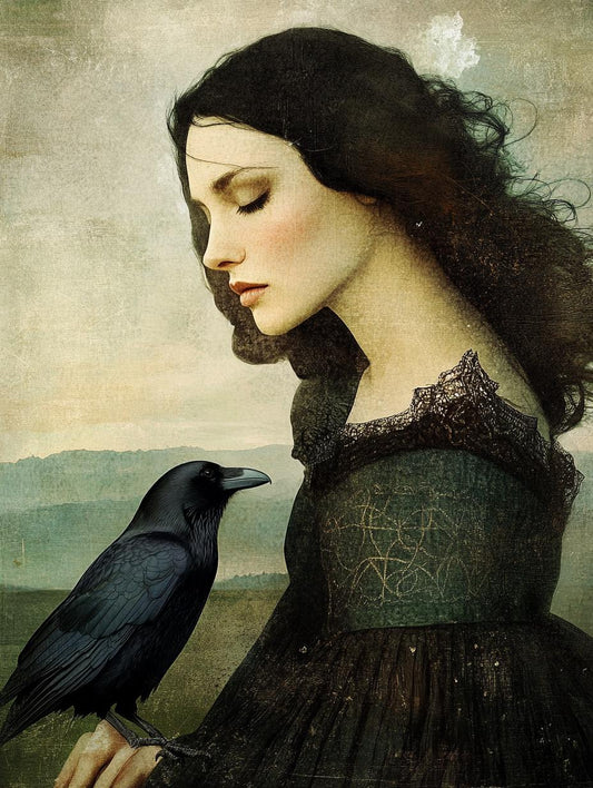 Celtic Woman with Black Raven Custom Canvas and Digital Print | Enchanting Wall Art | Fantasy Decor | Unique Home Decor Piece