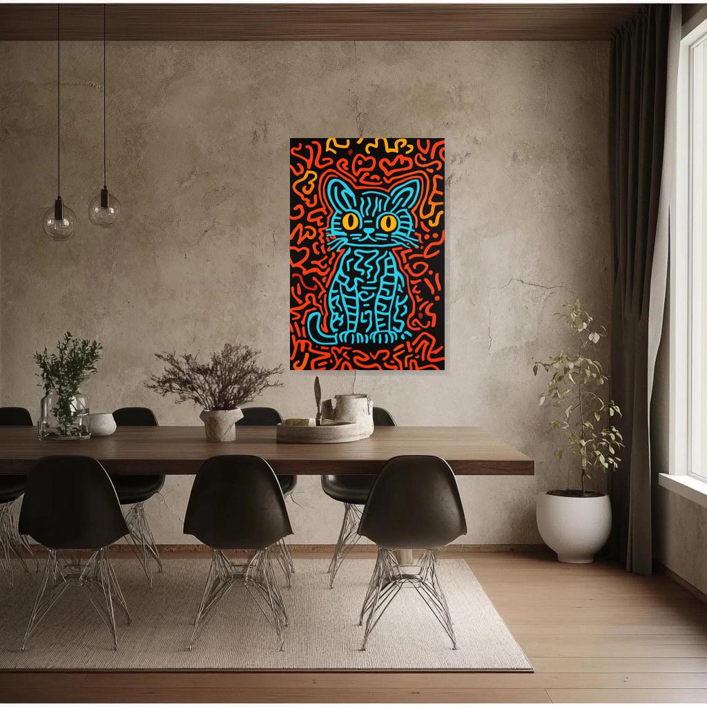 Custom Canvas Cat Artwork in Bold Pop Art Style with Black Background for Home Decor and Wall Art Lovers