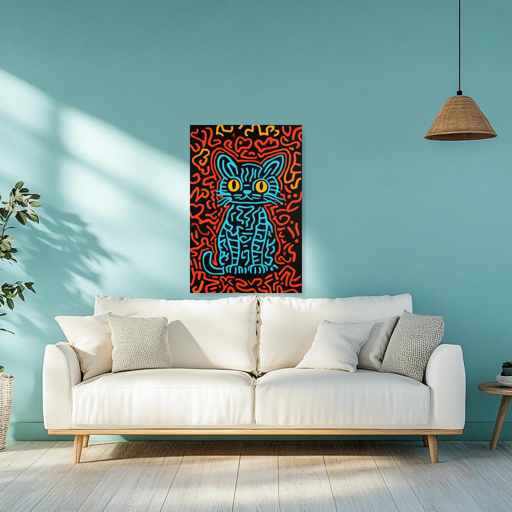 Custom Canvas Cat Artwork in Bold Pop Art Style with Black Background for Home Decor and Wall Art Lovers