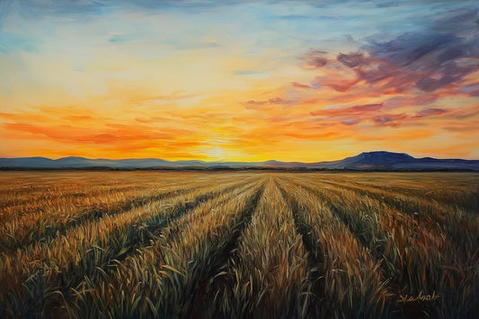 Custom Canvas Print of Serene Sunset Over Wheat Field in Impressionist Style Inspired by Monet - Beautiful Wall Art for Home Decor