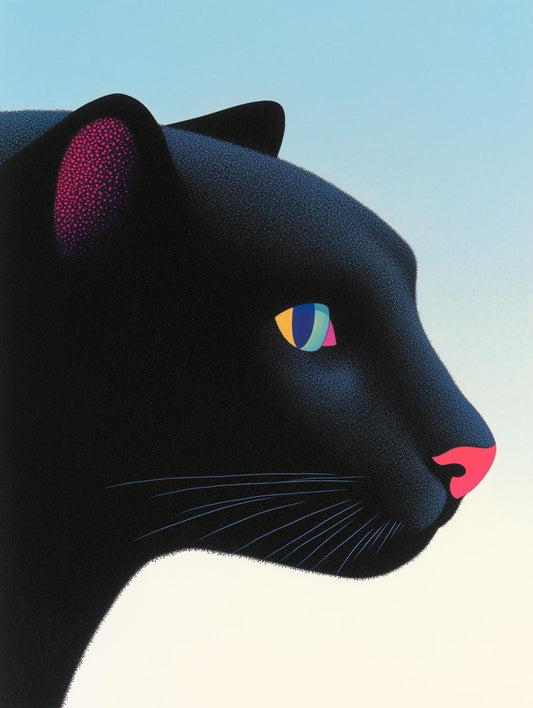 Bold Canvas Print of Black Panther Profile Art Inspired by George Rodrigue with Colorful Details for Home Decor