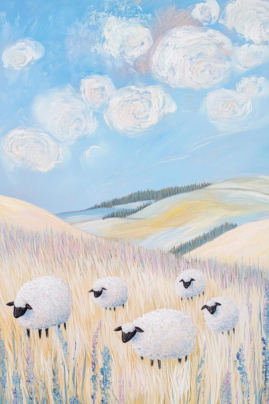 Whimsical Sheep Canvas Print Inspired by Impressionist Art for Cozy Home Decor and Farmhouse Wall Art