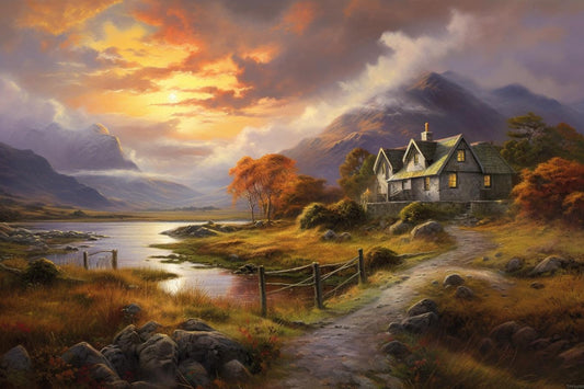 Cozy Scottish Highlands Canvas Print Inspired by Thomas Kinkade | Custom Wall Art | Home Decor | Digital Download Options Available