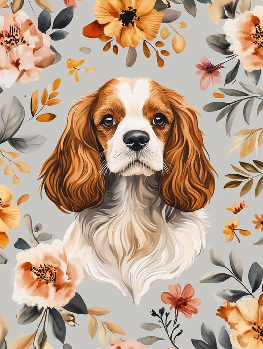 Custom Canvas Dog Art Print in Floral Style Inspired by Classic Portraiture for Pet Lovers Home Decor