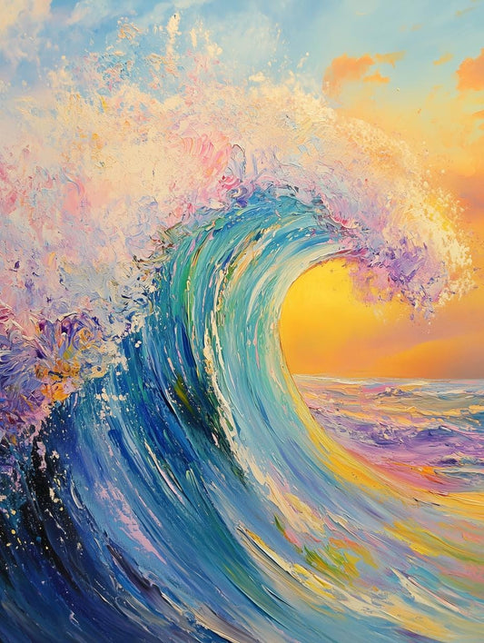 Dynamic Coastal Wave Canvas Print Inspired by Impressionist Styles with Bold Colors and Textured Finish for Home Decor