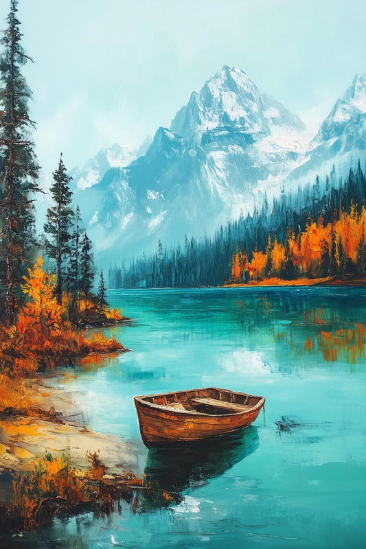 Serene Mountain Lake Canvas Print in the Style of Bob Ross Rustic Scenery Watercolor Landscape Home Decor Wall Art