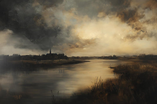 Custom Canvas Print Inspired by Romantic Landscape Artists, Moody Tones and Reflective Waters Wall Art for Home Decor