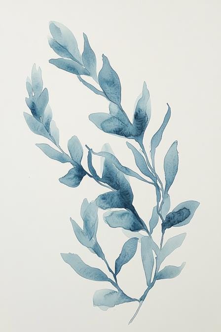 Custom Watercolor Botanical Wall Art Blue Leaf Canvas Print Home Decor Inspired by Famous Artists