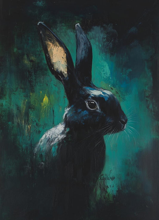 Original Black Rabbit Canvas Print in the Style of Contemporary Animal Art Perfect for Home Decor and Wall Art