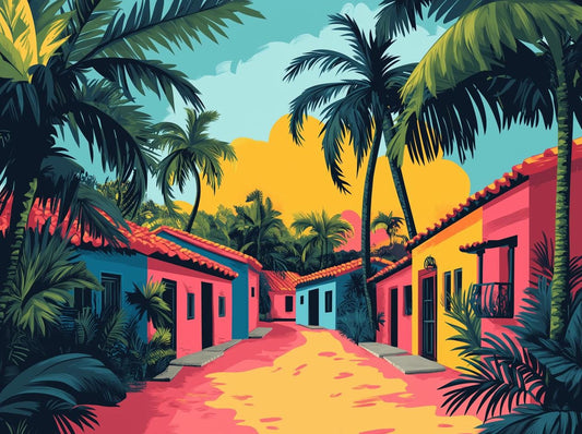 Vibrant Tropical Street Scene Canvas Print Colorful Landscape Home Decor Digital Download Inspired by Modern Art