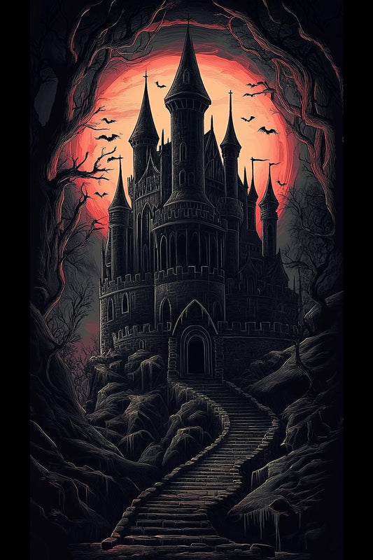 Gothic Castle Wall Art Canvas Print Dark Fantasy Decor Digital Download Inspired by Horror Art Styles