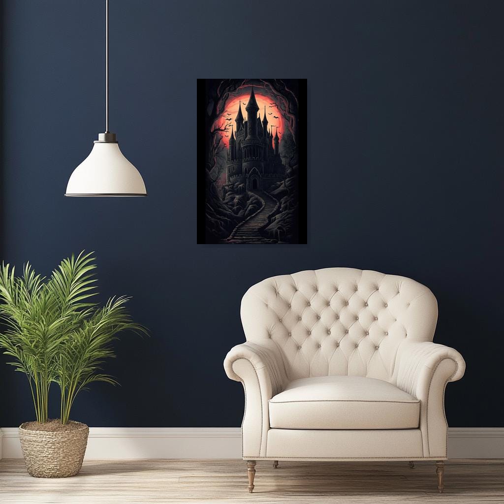 Gothic Castle Wall Art Canvas Print Dark Fantasy Decor Digital Download Inspired by Horror Art Styles