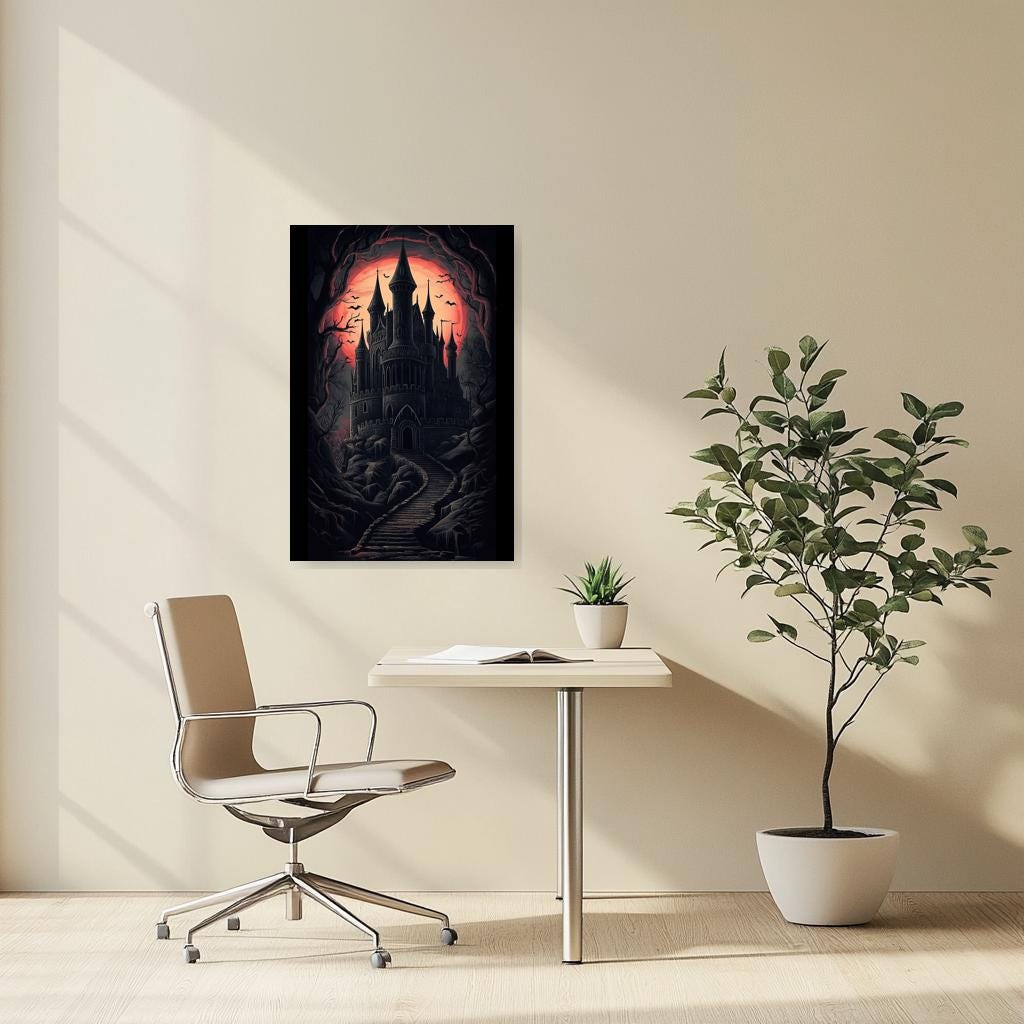 Gothic Castle Wall Art Canvas Print Dark Fantasy Decor Digital Download Inspired by Horror Art Styles