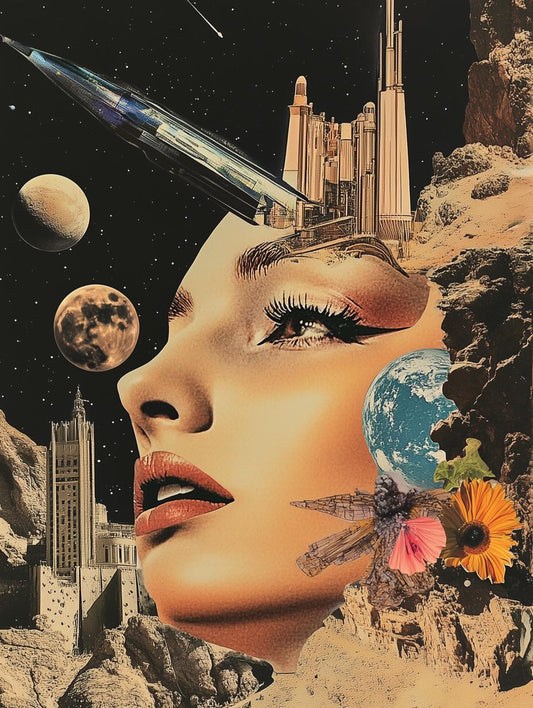 Dreamy Cosmic Woman Canvas Print Retro Space Art Digital Download for Home Decor Unique Wall Art Inspired by Surrealism