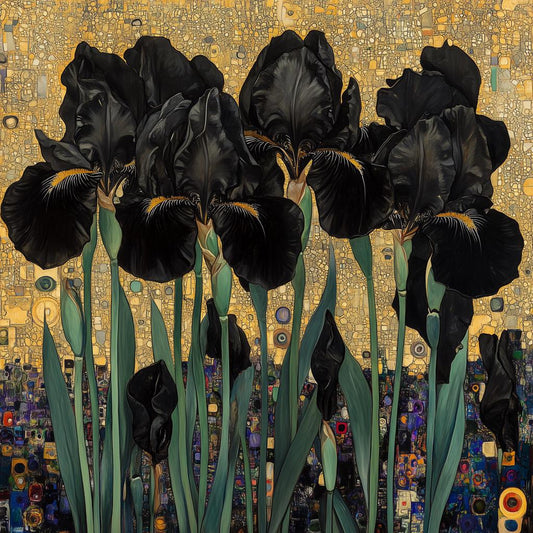 Elegant Black Iris Canvas Print Inspired by Klimt | Original Floral Wall Art | Home Decor | Digital Download