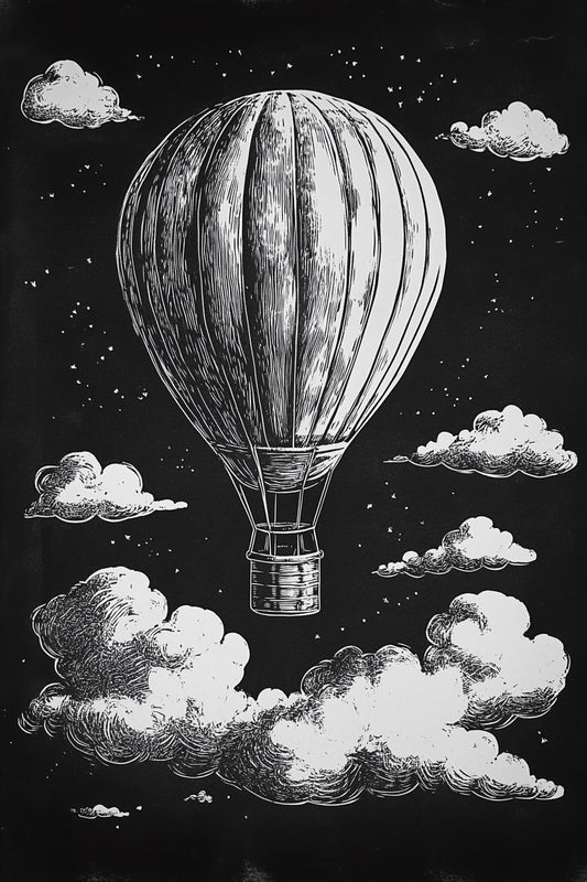 Airy Hot Air Balloon Print Vintage Style Canvas Wall Art Home Decor Black and White Digital Download