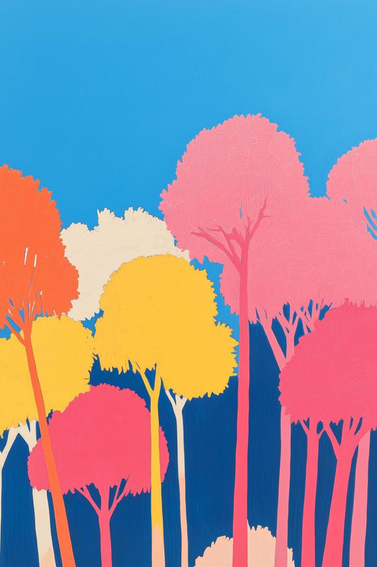 Vibrant Colorful Tree Landscape Canvas Print Modern Home Decor Bright Wall Art Digital Download Inspired by Alex Katz