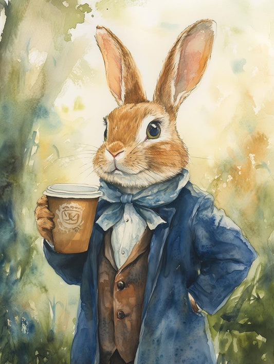 Charming Peter Rabbit Inspired Bunny in Formal Attire Watercolor Canvas Print Wall Art for Kids Room Home Decor Digital Download