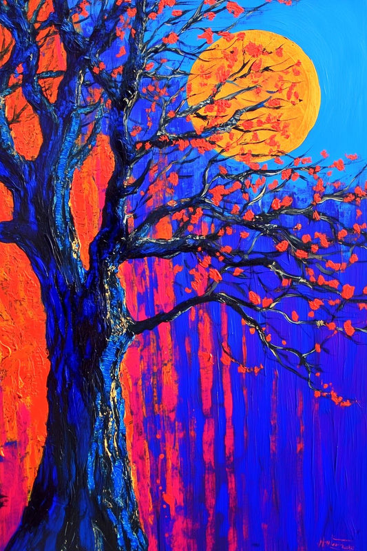 Stunning Canvas Print Auto-Impasto Tree Sunset Art Inspired by Van Gogh for Colorful Home Décor and Unique Wall Art