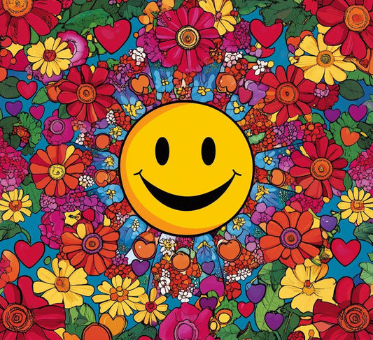 Colorful Smiley Sunflower Canvas Print Inspired by Keith Haring Style for Vibrant Home Decor and Wall Art