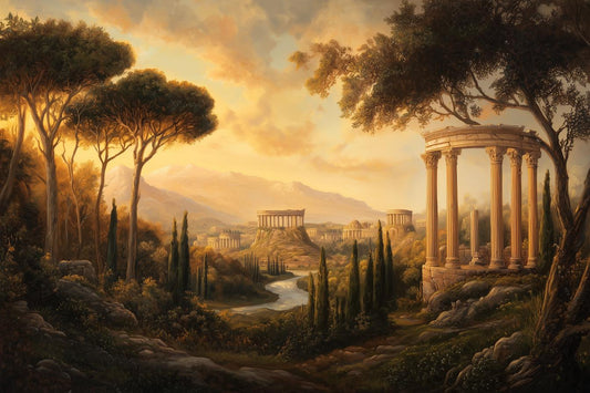 Custom Canvas Print Inspired by Claude Lorain's Romantic Landscape with Classical Architecture and Golden Sunset