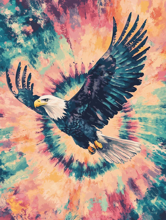 Bold Eagle Soaring Canvas Print with Vibrant Tie-Dye Background Home Decor Digital Download Wall Art Inspired by Audubon