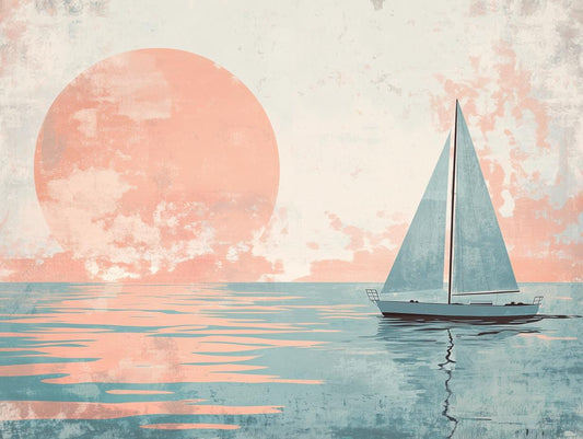 Sailing into Serenity Custom Canvas Print in Soft Pastels Inspired by Minimalist Japanese Art for Home Decor