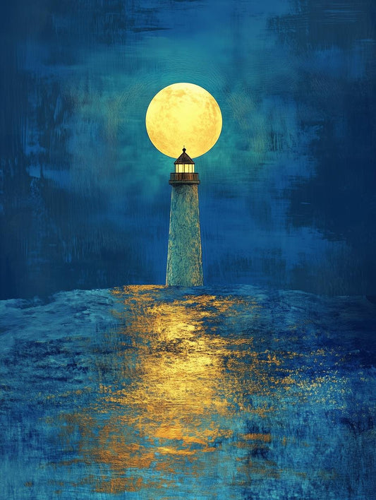 Luminous Lighthouse Canvas Art Inspired by Van Gogh Colorful Moonlit Sea Decor Custom Digital Print for Home Wall Art